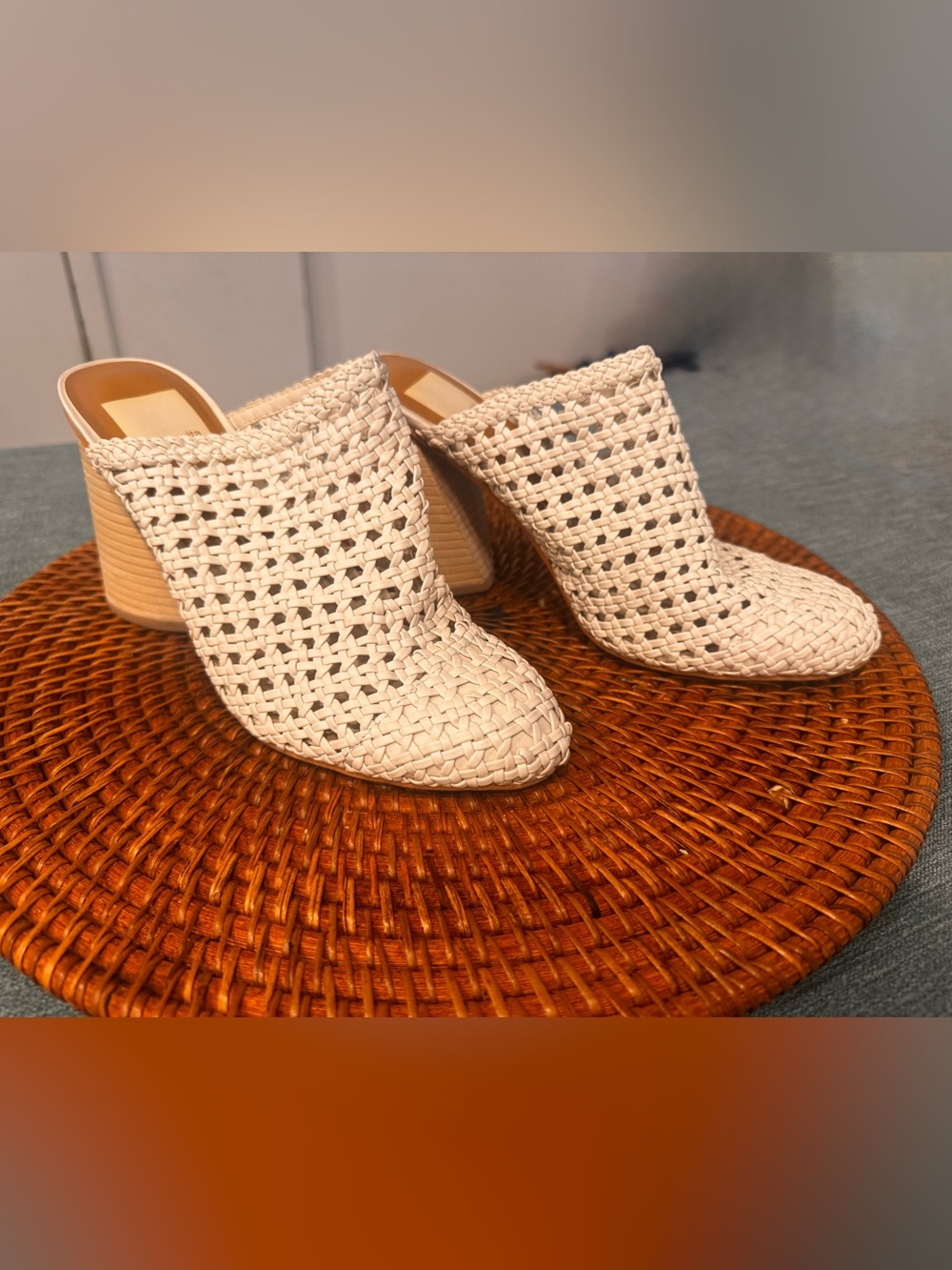 Dolce Vita Cream Woven Open-Toe Mule Heels